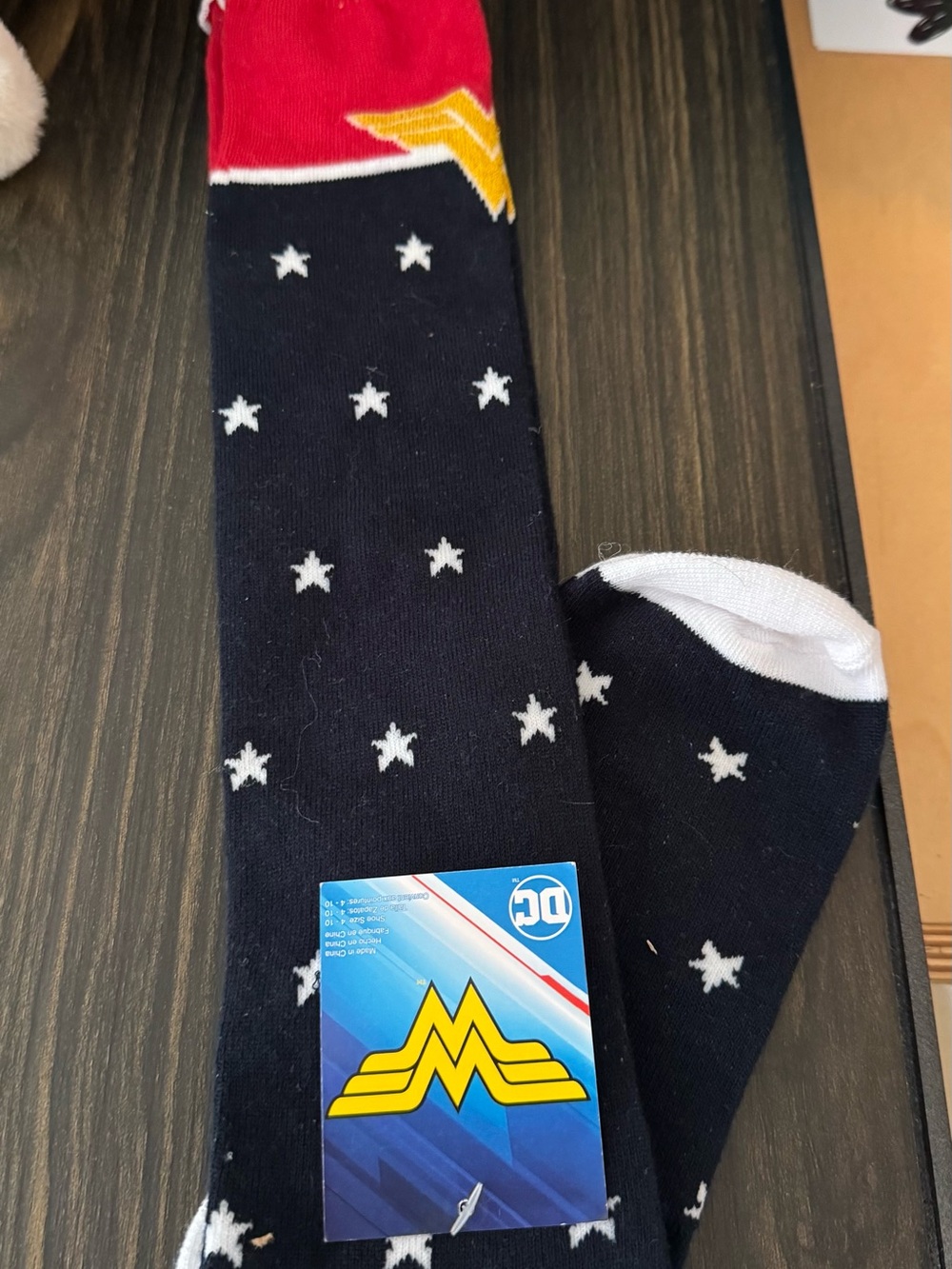DC Comics Wonder Woman Navy Crew Socks with Red Cuff and Yellow Emblem